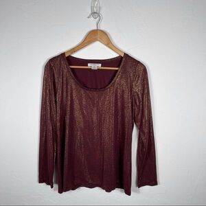 Liz Claiborne Burgundy and Gold Blouse
